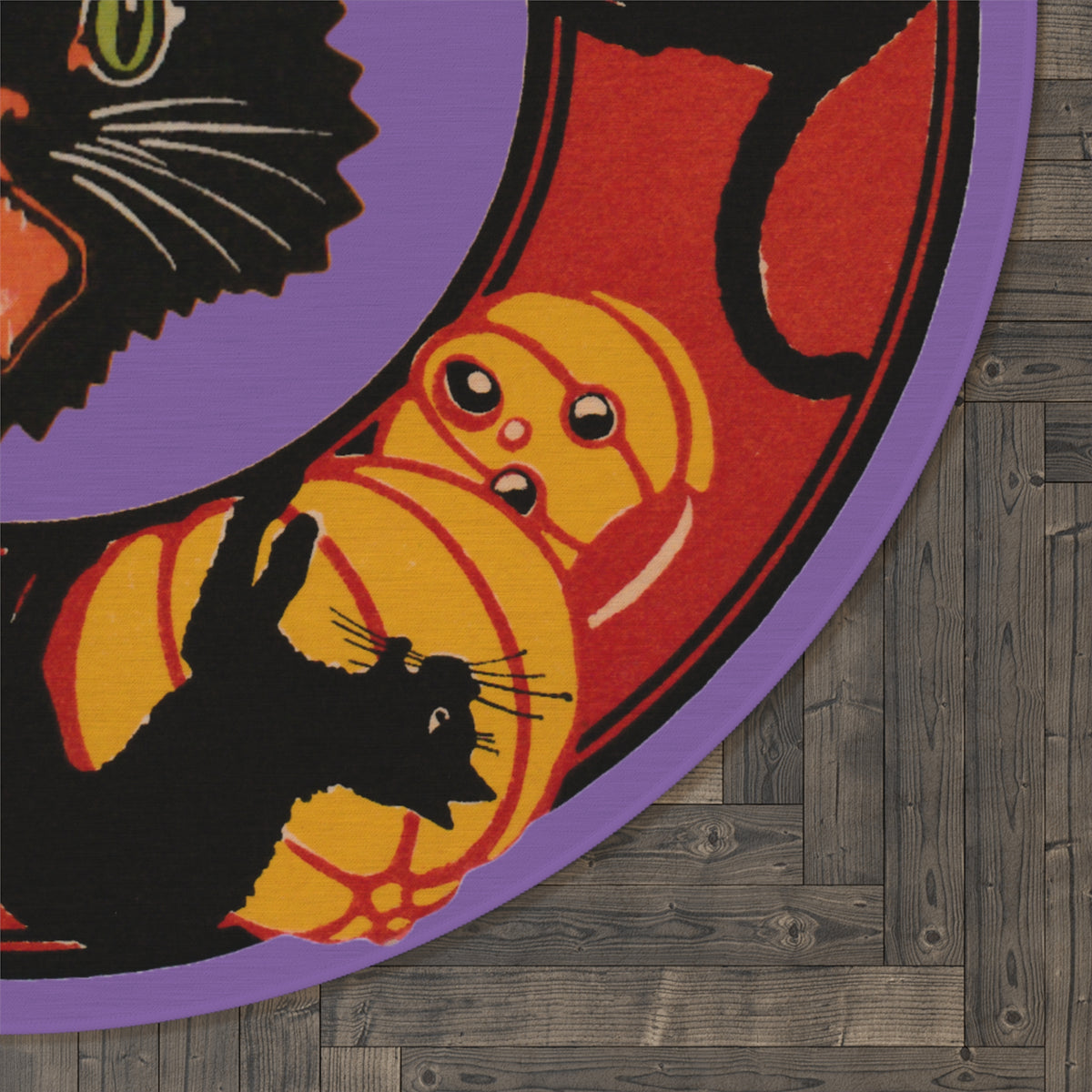 Chenille Rug w/ Authentic Vintage Halloween 1920's Image of Cat Head Seal & JOLs w/Black Cats Coaster