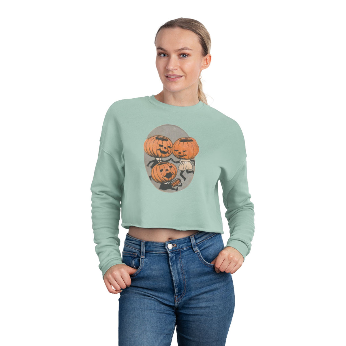 Crop Sweatshirt w/Authentic Vintage Halloween 1900s Pumpkin Family Seal