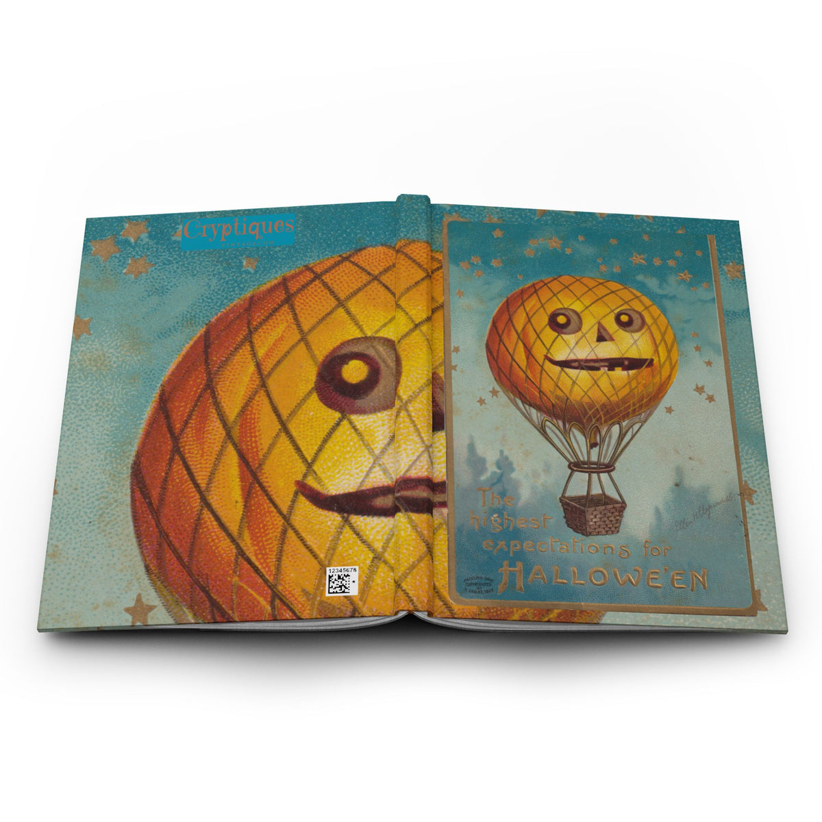 Hardcover Journal w/Authentic Vintage Halloween 1909 Postcard Image 'Highest Expectations For Hallowe'en'