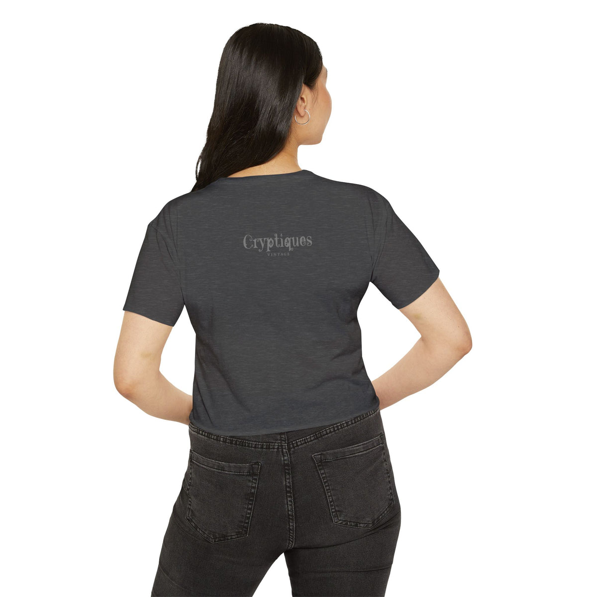 Women's Crop Top w/ Authentic Vintage Halloween 1930s Image of a Yellow Art Deco Witch Place Card