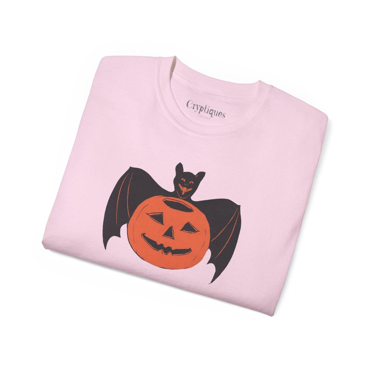 Adult T w/ Authentic Vintage Halloween 1930s Image of a Bat & Jack-O’-Lantern Die cut