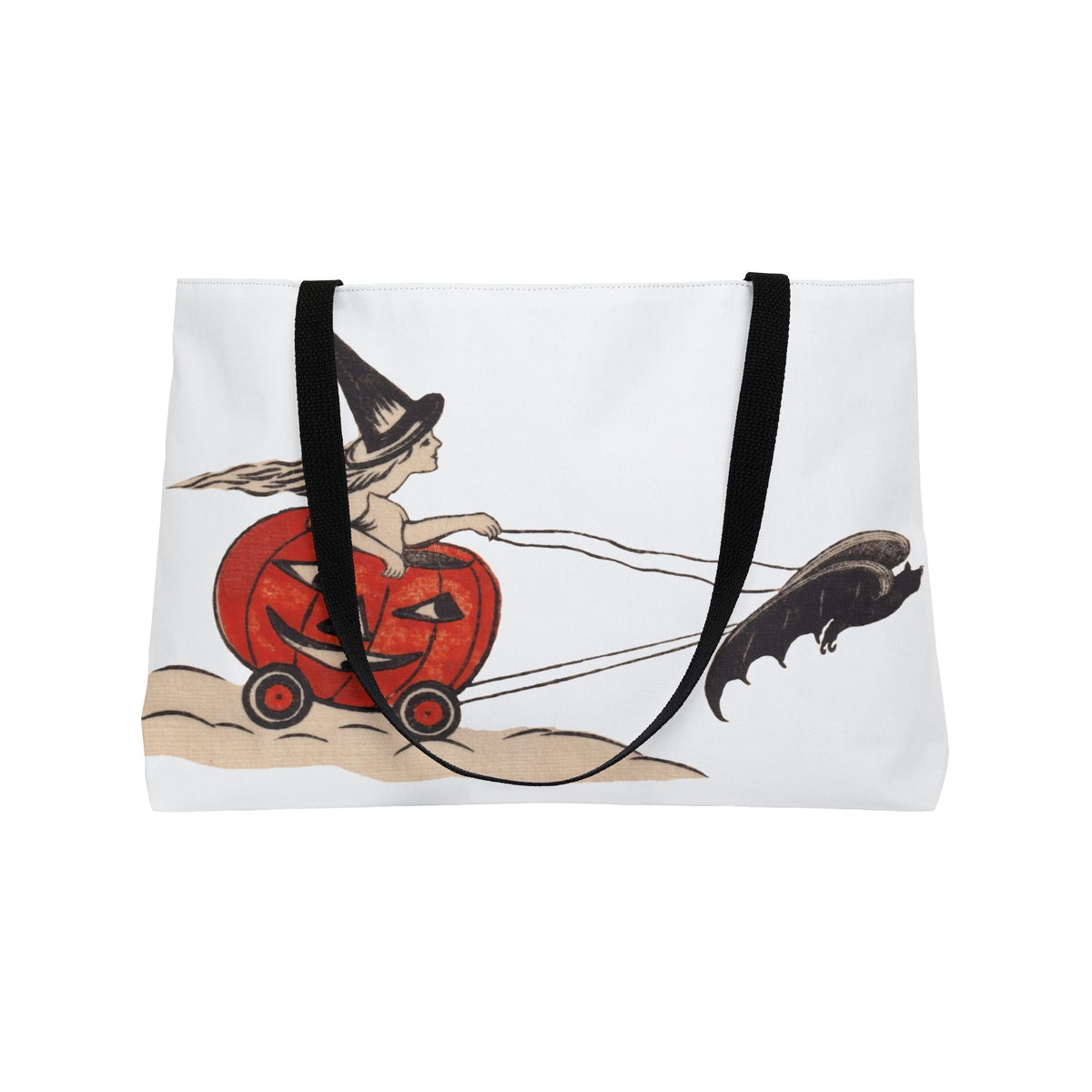 Weekender Tote w/ Authentic Vintage Halloween Extremely Rare Early 1900s Witch Riding JOL Via Bat Place Card