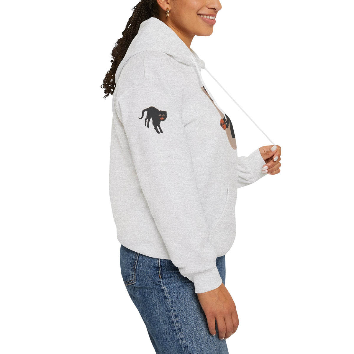 Hoodie w/ Authentic Vintage Halloween Extremely Rare Early 1900s Witch & Cat on Broom Image