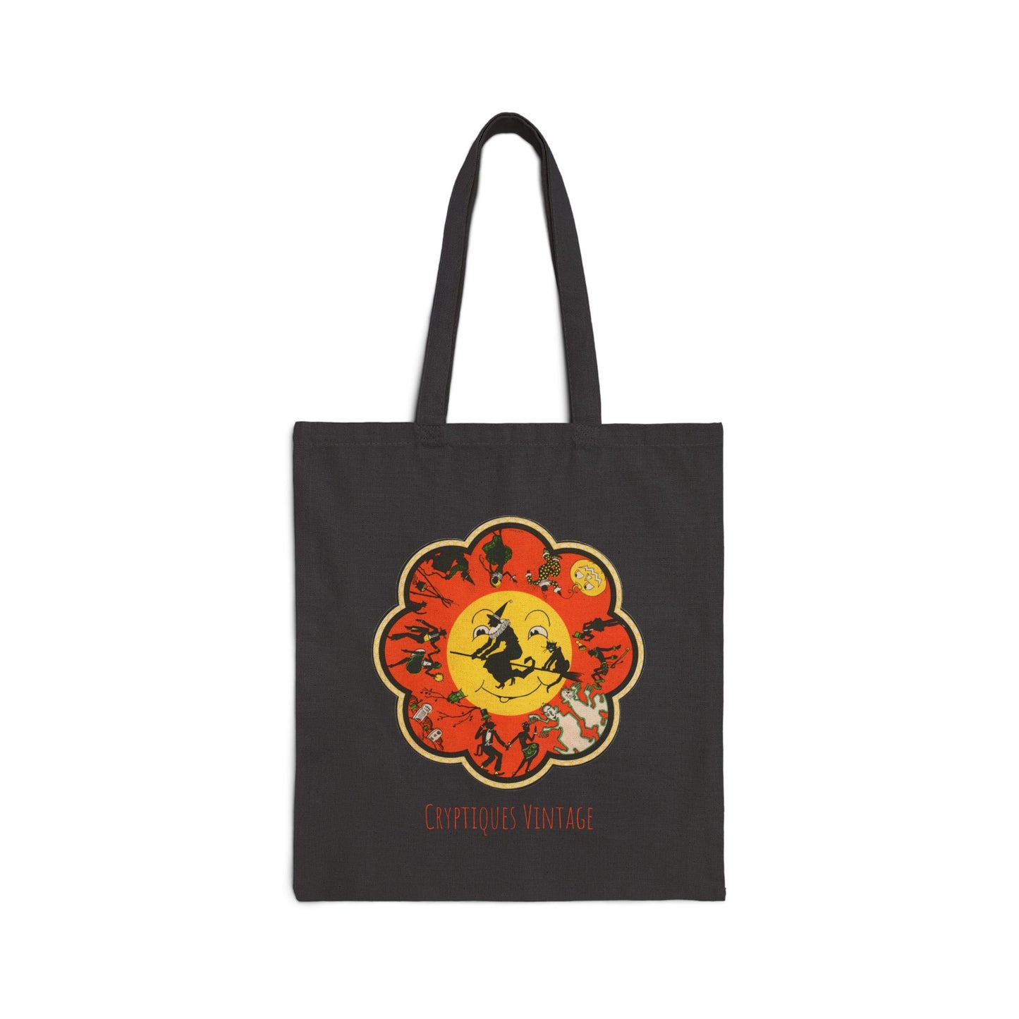 Retro Witch Moon Tote Bag — Vintage Halloween Canvas Tote