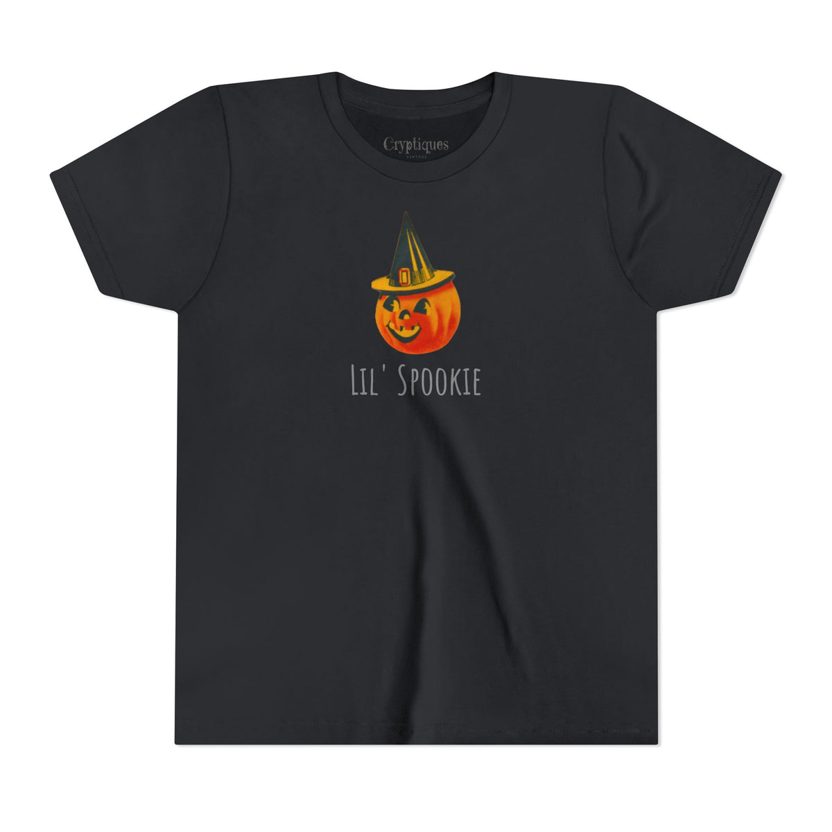 Youth Tee w/ Authentic Vintage Halloween 1950s JOL & Witch Hat Seal Image 'Lil' Spookie'