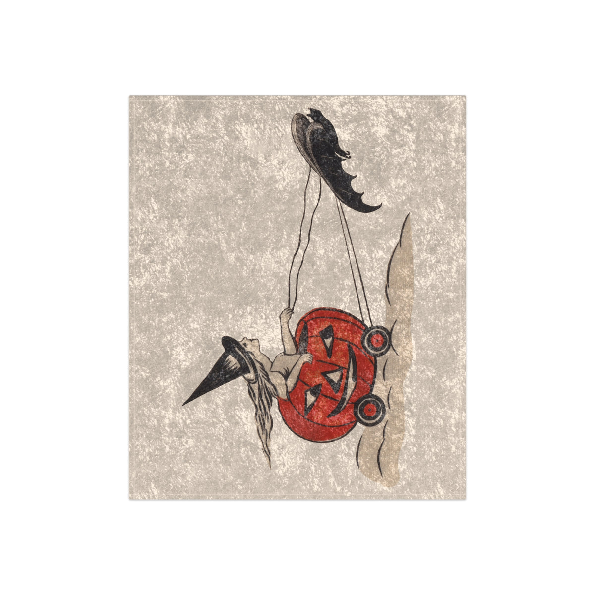 Crushed Velvet Blanket w/ Authentic Vintage Halloween 1920s Jack-O'-Lantern Witch Cart Ride Place Card Image