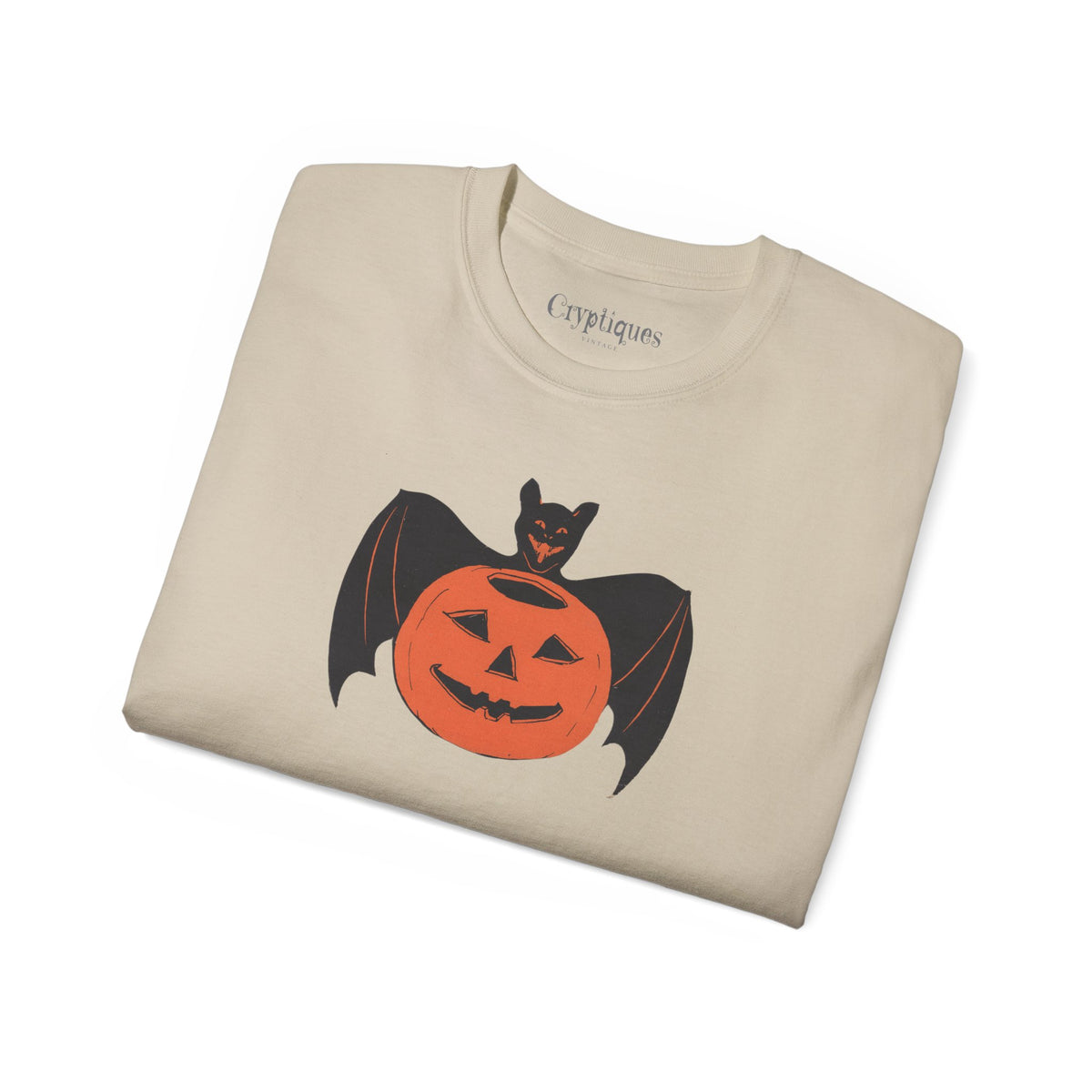 Adult T w/ Authentic Vintage Halloween 1930s Image of a Bat & Jack-O’-Lantern Die cut