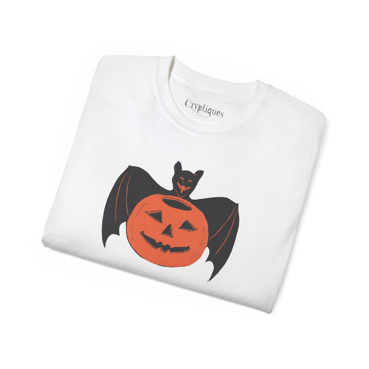 Adult T w/ Authentic Vintage Halloween 1930s Image of a Bat & Jack-O’-Lantern Die cut