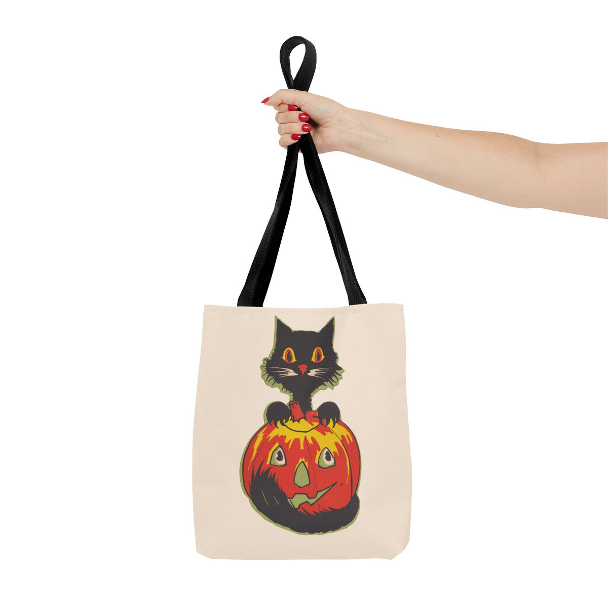 Tote Bag w/ Authentic Vintage Halloween 1920s Black Cat with Jack-o'-Lantern Table Center Piece Image
