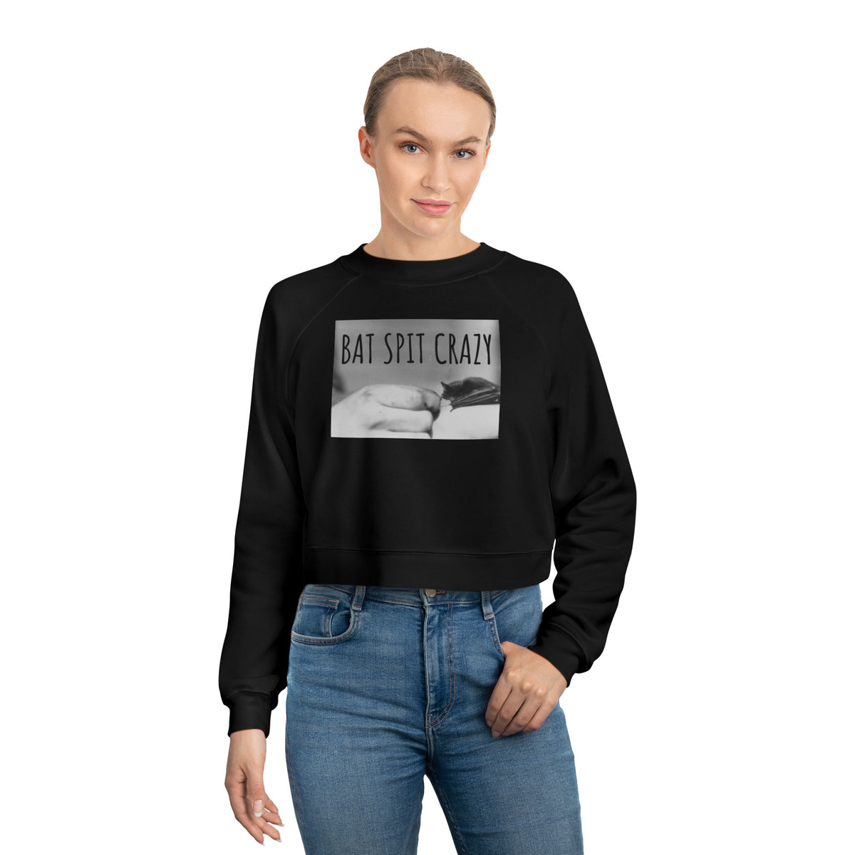 Cropped Pullover w/Authentic 1930s Hand Feeding Baby Bat Image 'Bat Spit Crazy'