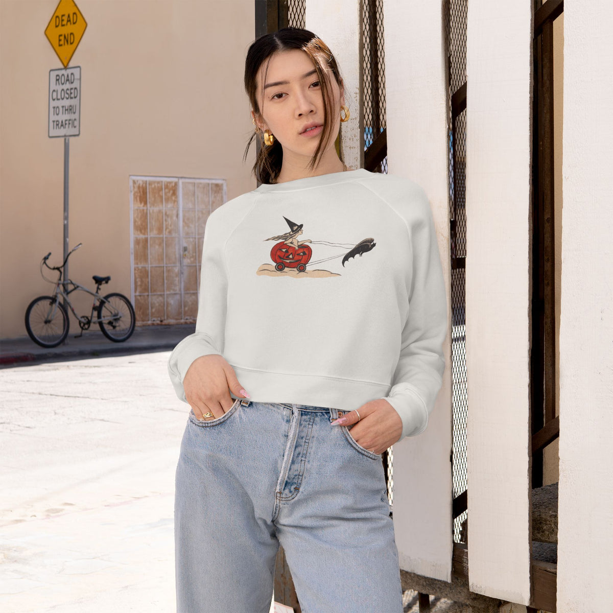 Cropped Sweatshirt w/ Authentic Extremely Rare Vintage Halloween Early 1900s Place Card Image