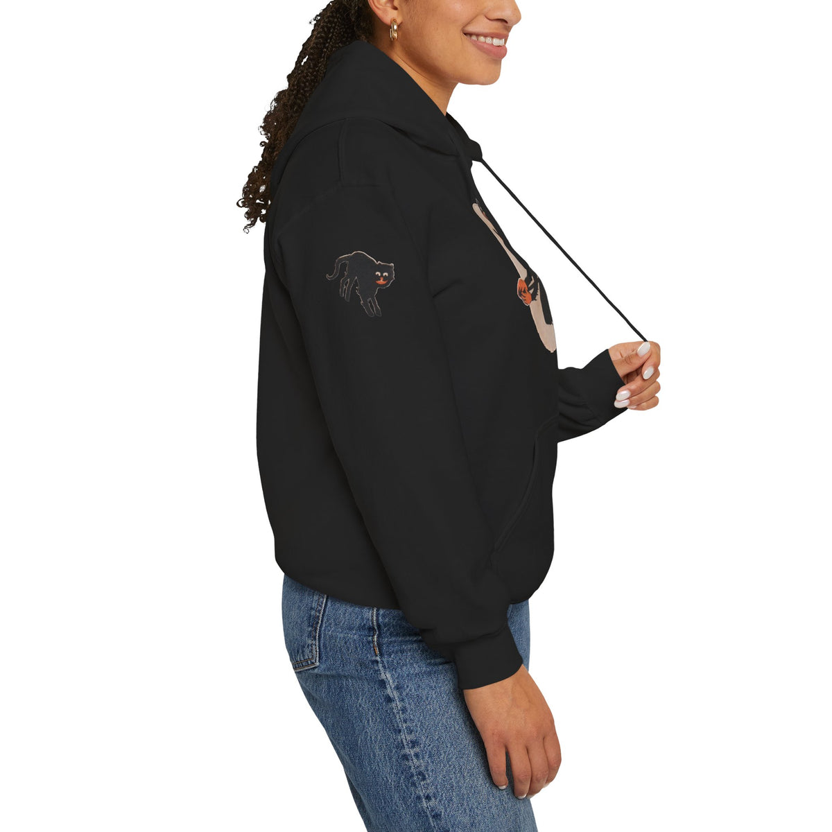 Hoodie w/ Authentic Vintage Halloween Extremely Rare Early 1900s Witch & Cat on Broom Image