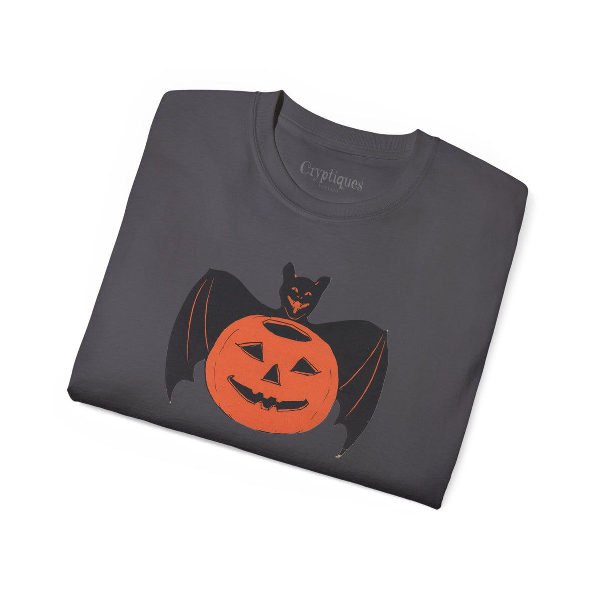 Adult T w/ Authentic Vintage Halloween 1930s Image of a Bat & Jack-O’-Lantern Die cut