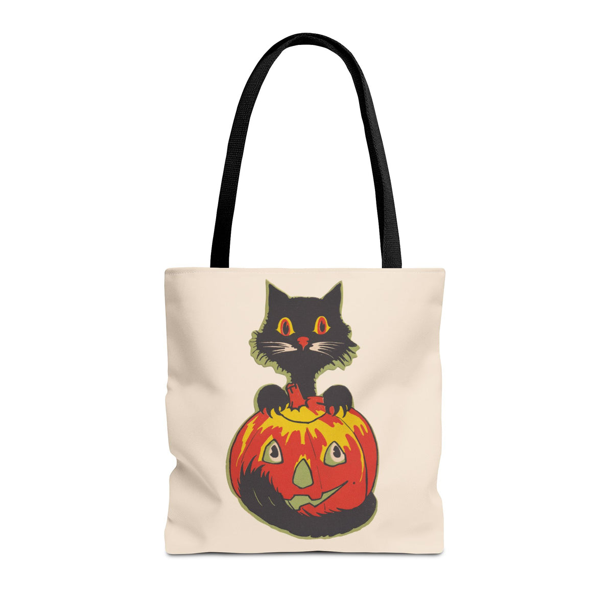 Tote Bag w/ Authentic Vintage Halloween 1920s Black Cat with Jack-o'-Lantern Table Center Piece Image