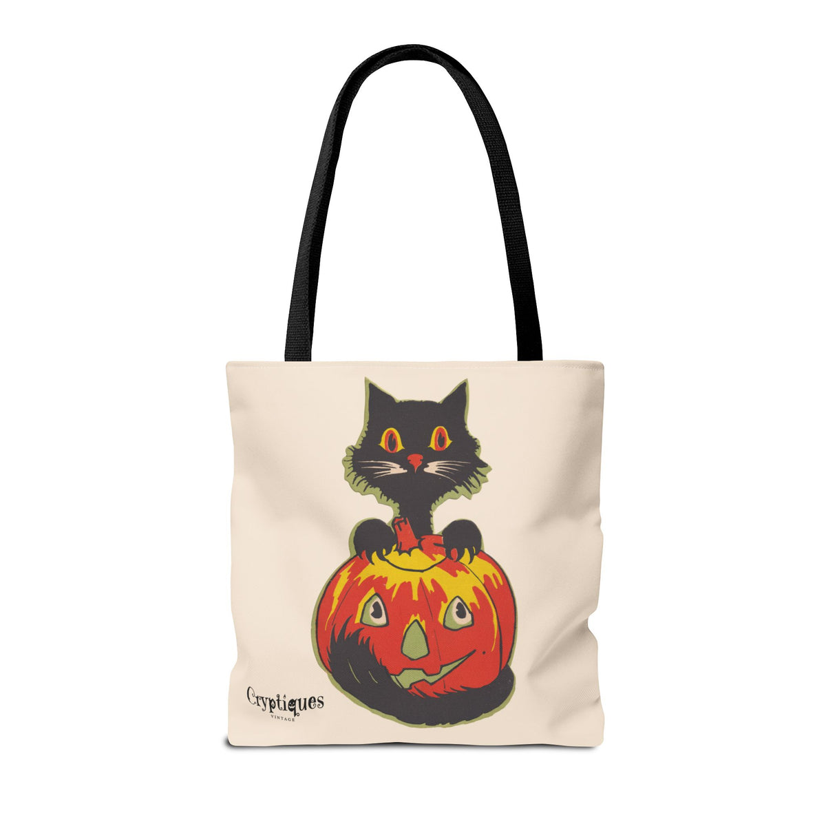 Tote Bag w/ Authentic Vintage Halloween 1920s Black Cat with Jack-o'-Lantern Table Center Piece Image