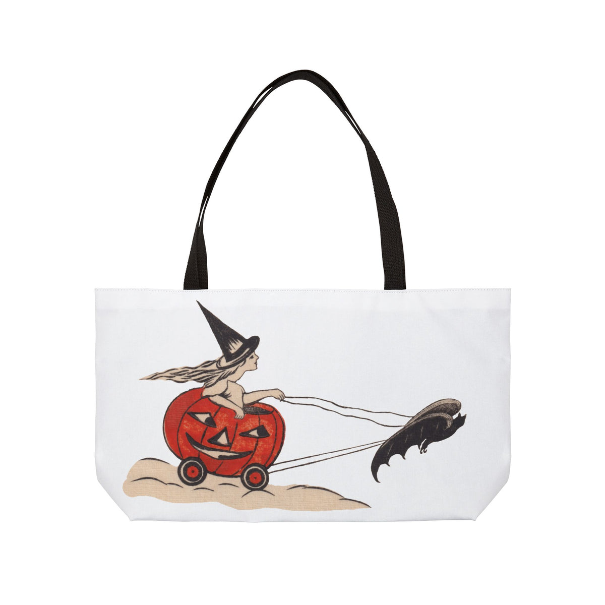 Weekender Tote w/ Authentic Vintage Halloween Extremely Rare Early 1900s Witch Riding JOL Via Bat Place Card