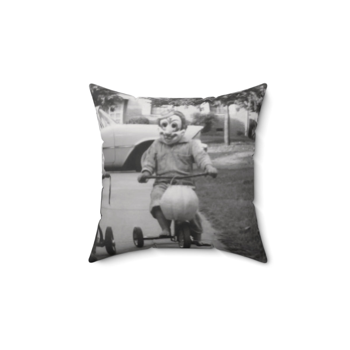 Throw Pillow w/ Authentic Vintage Halloween Image of Clown on a Tricycle 1950s - 'It's a Lil' Spookie'