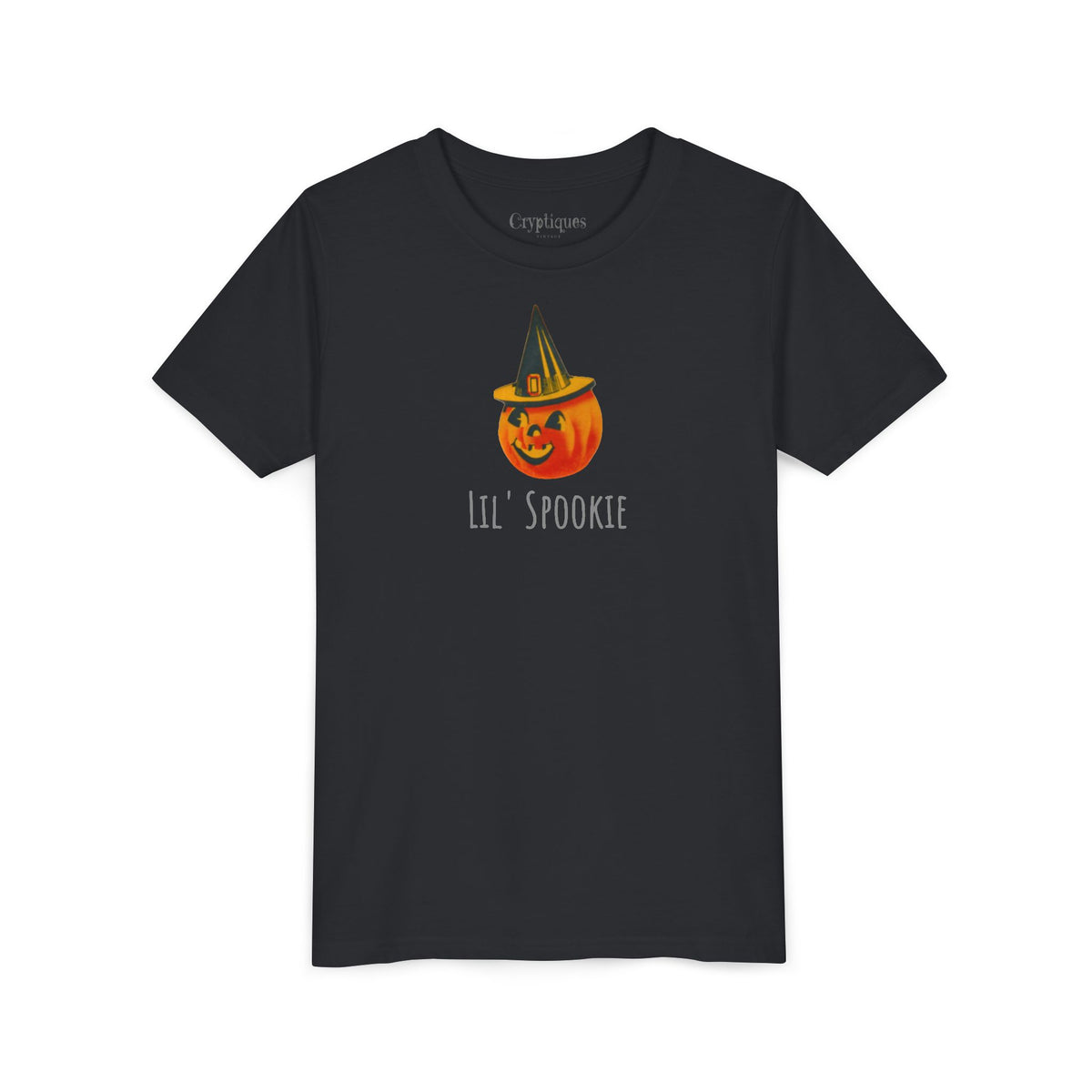 Youth Tee w/ Authentic Vintage Halloween 1950s JOL & Witch Hat Seal Image 'Lil' Spookie'