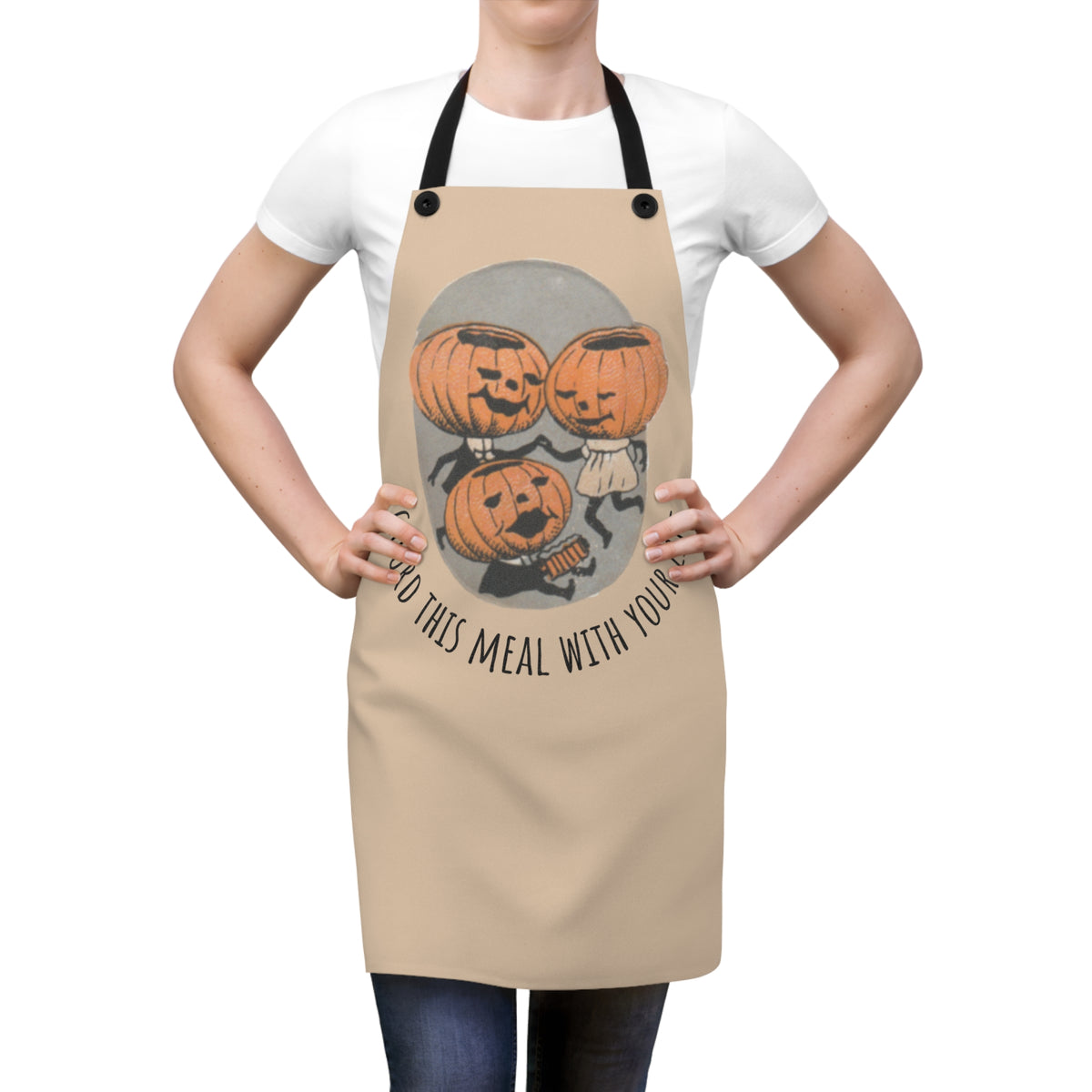 Apron w/ Authentic Vintage Halloween Early 1900s  "Gourd This Meal With Your Life" Cute Jack-o'-Lantern Family Seal Image