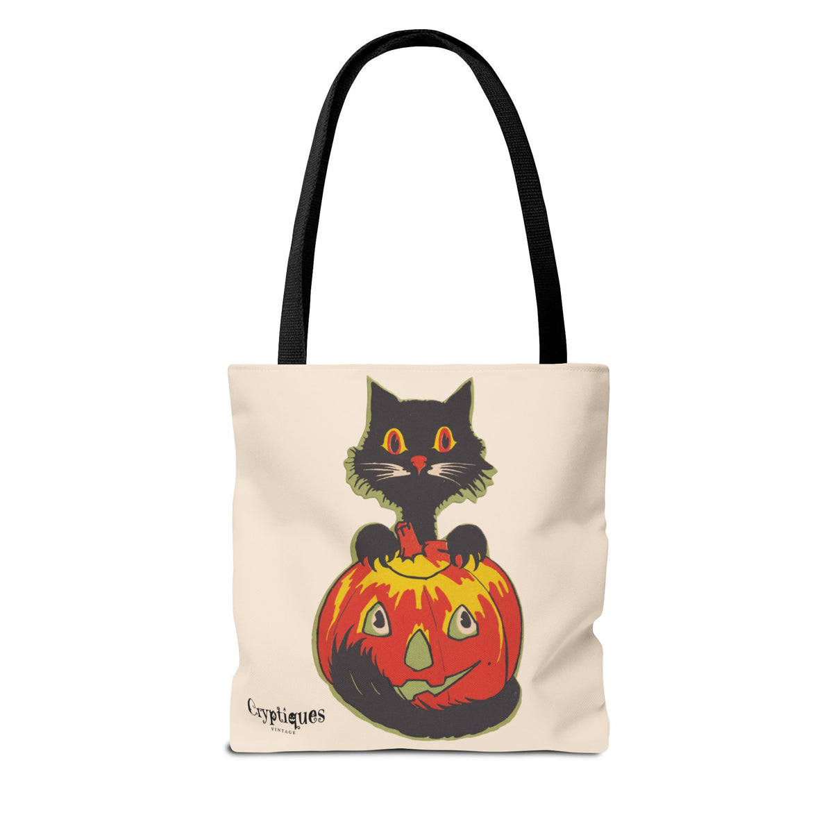 Tote Bag w/ Authentic Vintage Halloween 1920s Black Cat with Jack-o'-Lantern Table Center Piece Image