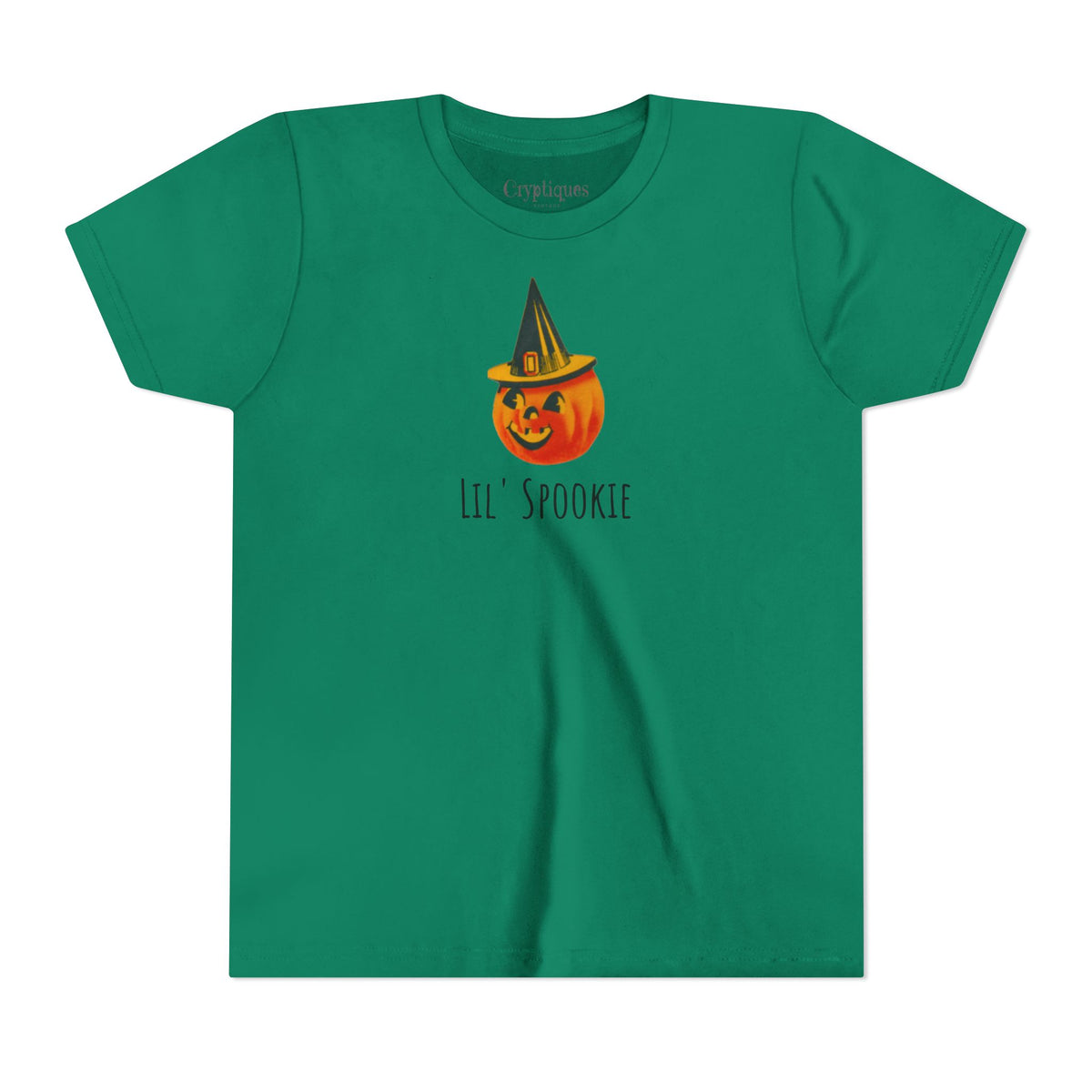 Youth Tee w/ Authentic Vintage Halloween 1950s JOL & Witch Hat Seal Image 'Lil' Spookie'