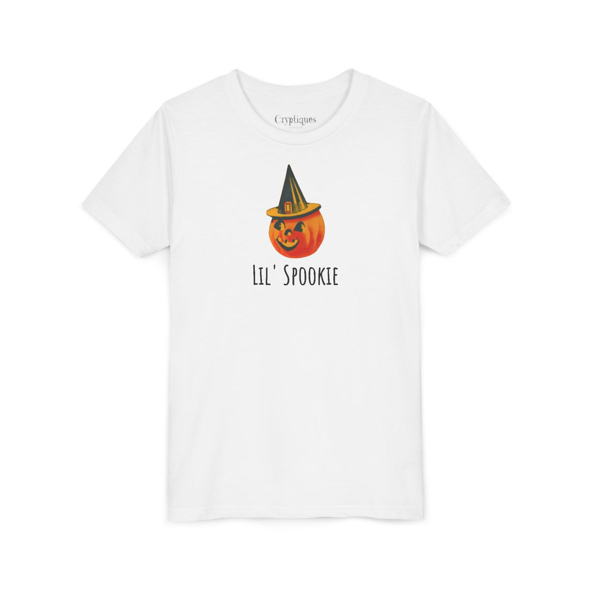 Youth Tee w/ Authentic Vintage Halloween 1950s JOL & Witch Hat Seal Image 'Lil' Spookie'