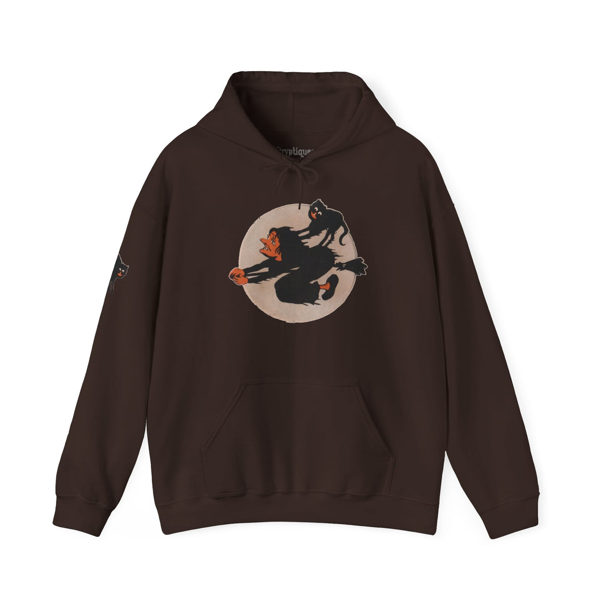 Hoodie w/ Authentic Vintage Halloween Extremely Rare Early 1900s Witch & Cat on Broom Image