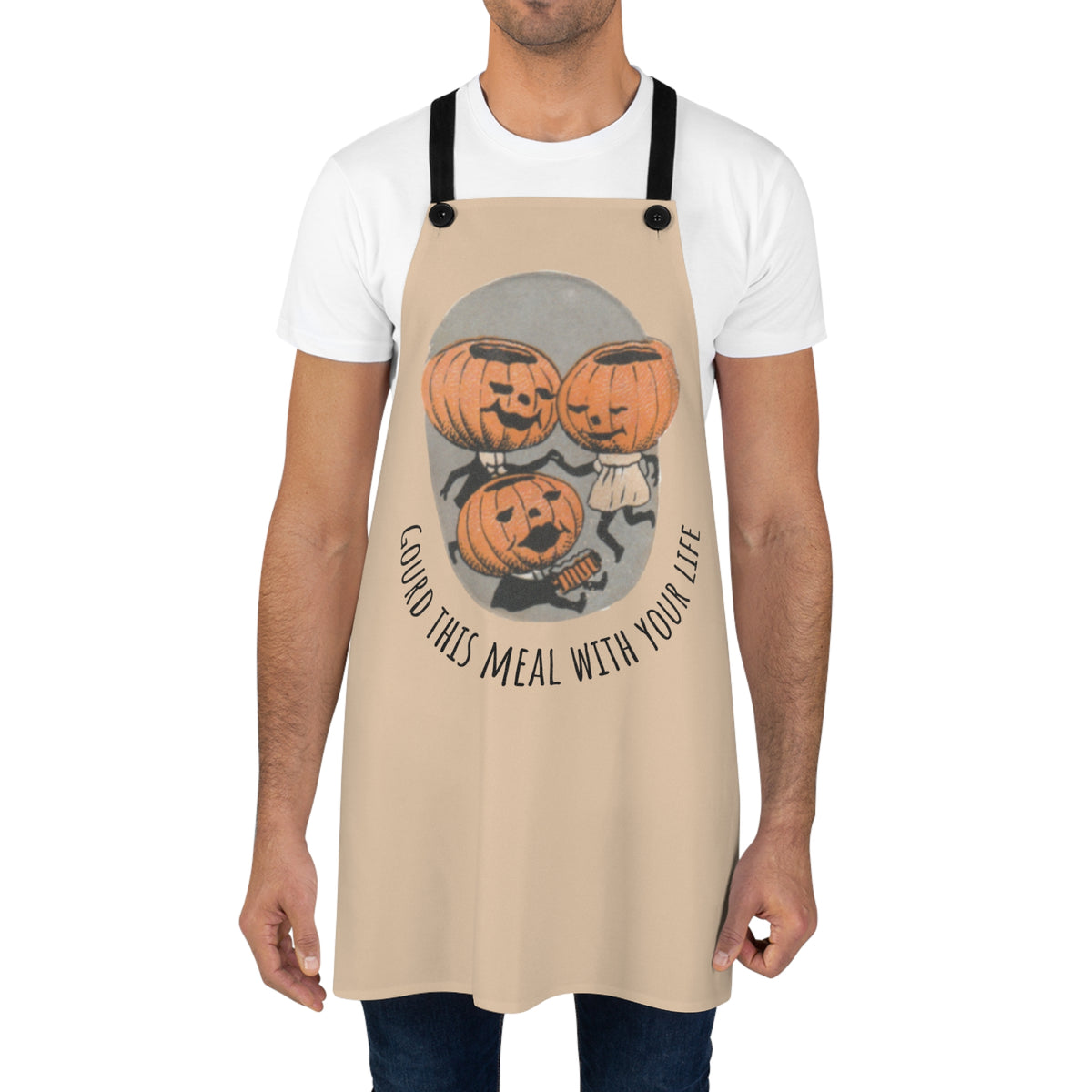 Apron w/ Authentic Vintage Halloween Early 1900s  "Gourd This Meal With Your Life" Cute Jack-o'-Lantern Family Seal Image