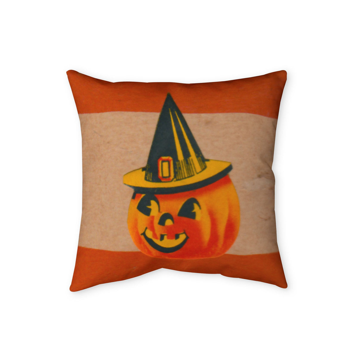 Throw Pillow Cover w/ Authentic Vintage Halloween 1950s Jack-O'-Lantern w/ Witch Hat Seal
