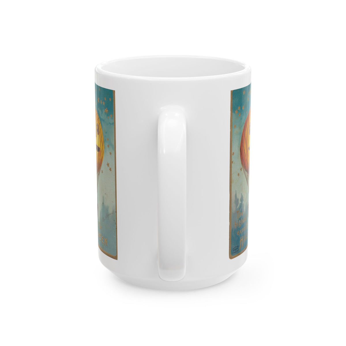 Ceramic Mug w/ Authentic Vintage Halloween 1909 JOL Hot Air Balloon Postcard Image (11oz & 15oz)