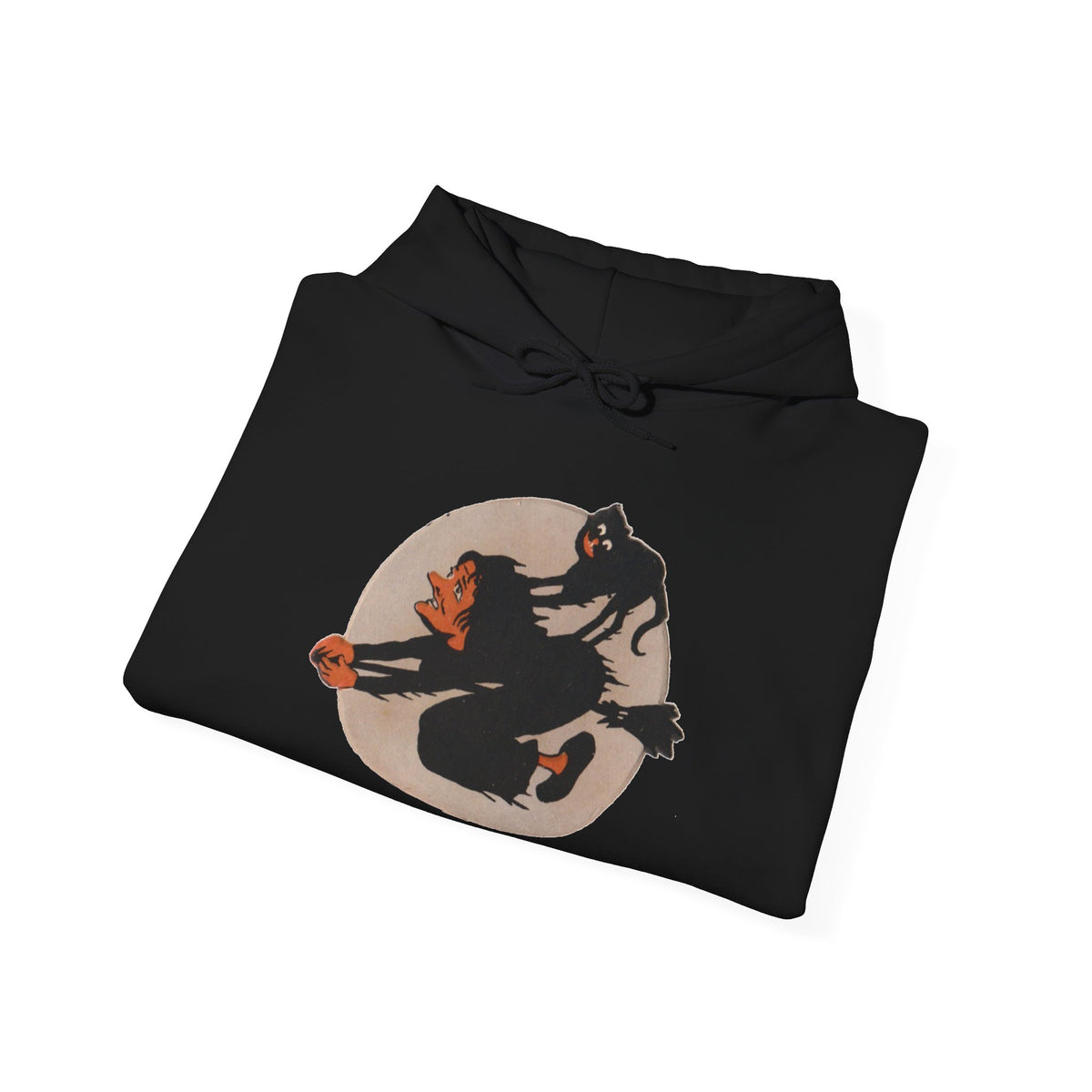 Hoodie w/ Authentic Vintage Halloween Extremely Rare Early 1900s Witch & Cat on Broom Image