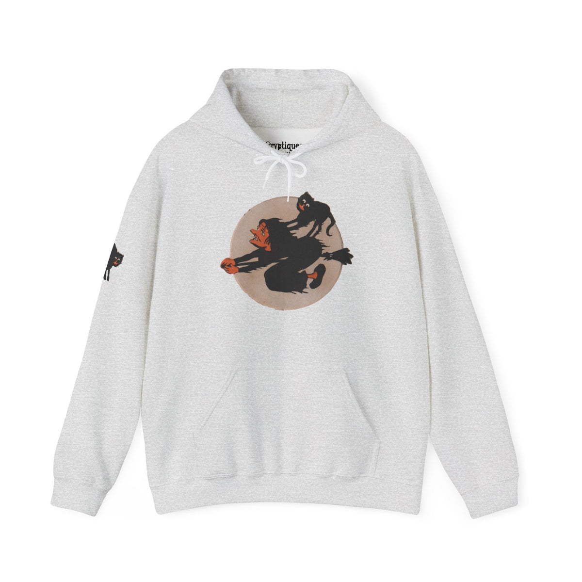 Hoodie w/ Authentic Vintage Halloween Extremely Rare Early 1900s Witch & Cat on Broom Image