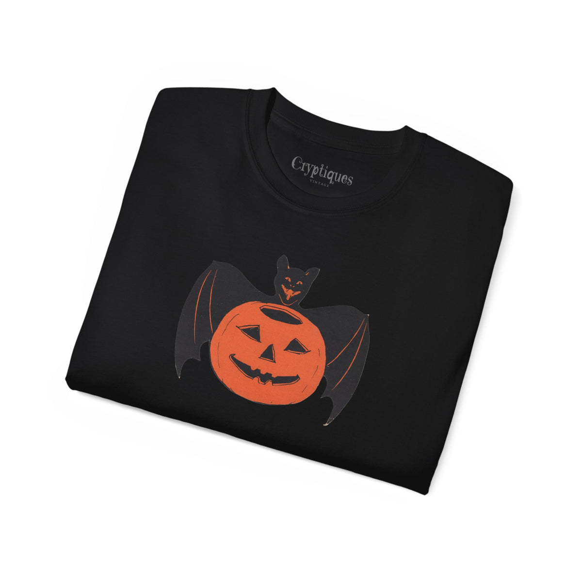 Adult T w/ Authentic Vintage Halloween 1930s Image of a Bat & Jack-O’-Lantern Die cut