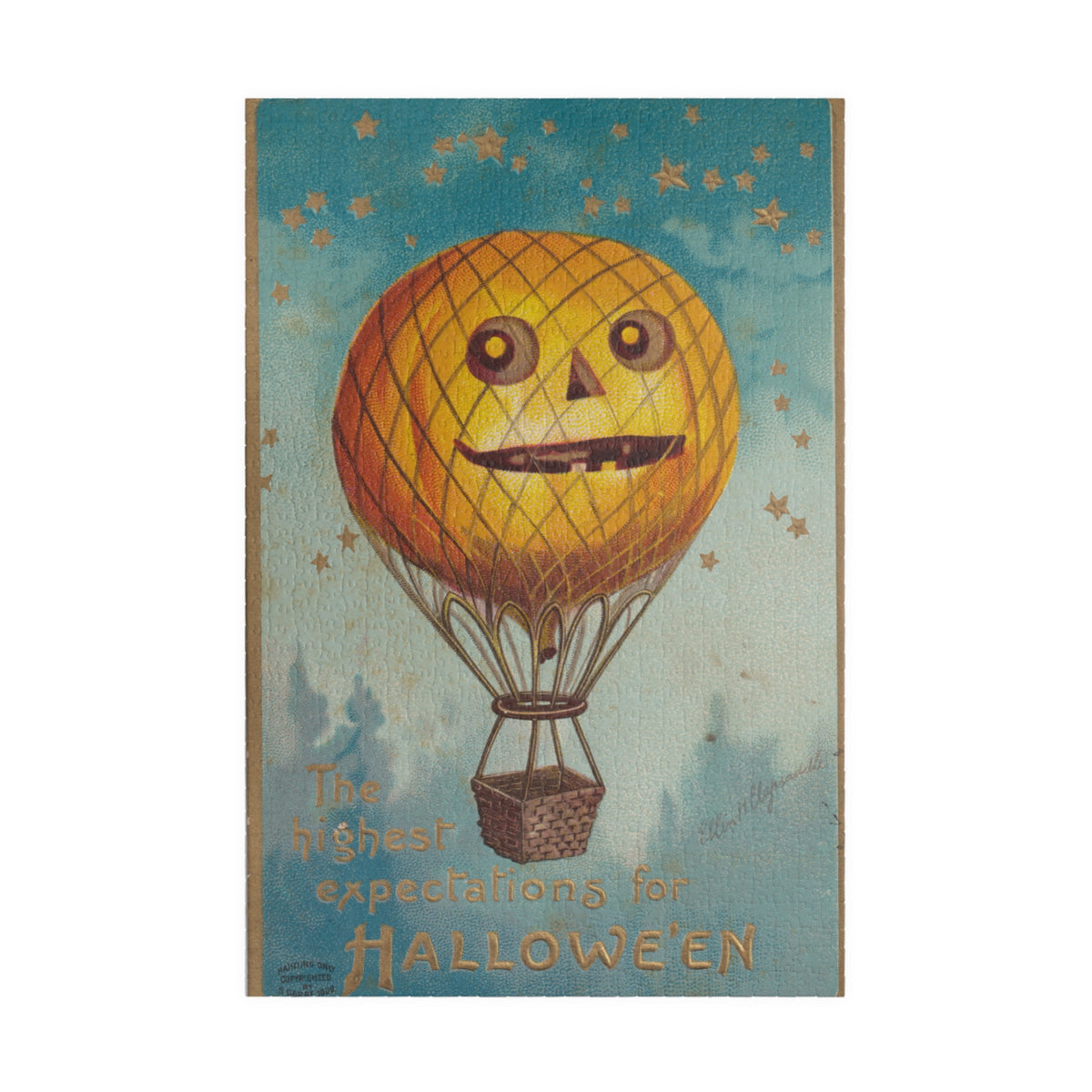Halloween Hot Air Balloon Jigsaw Puzzle — Spooky Vintage Illustration (110/252/520/1014 pcs)