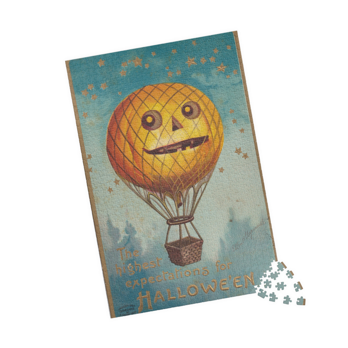 Halloween Hot Air Balloon Jigsaw Puzzle — Spooky Vintage Illustration (110/252/520/1014 pcs)