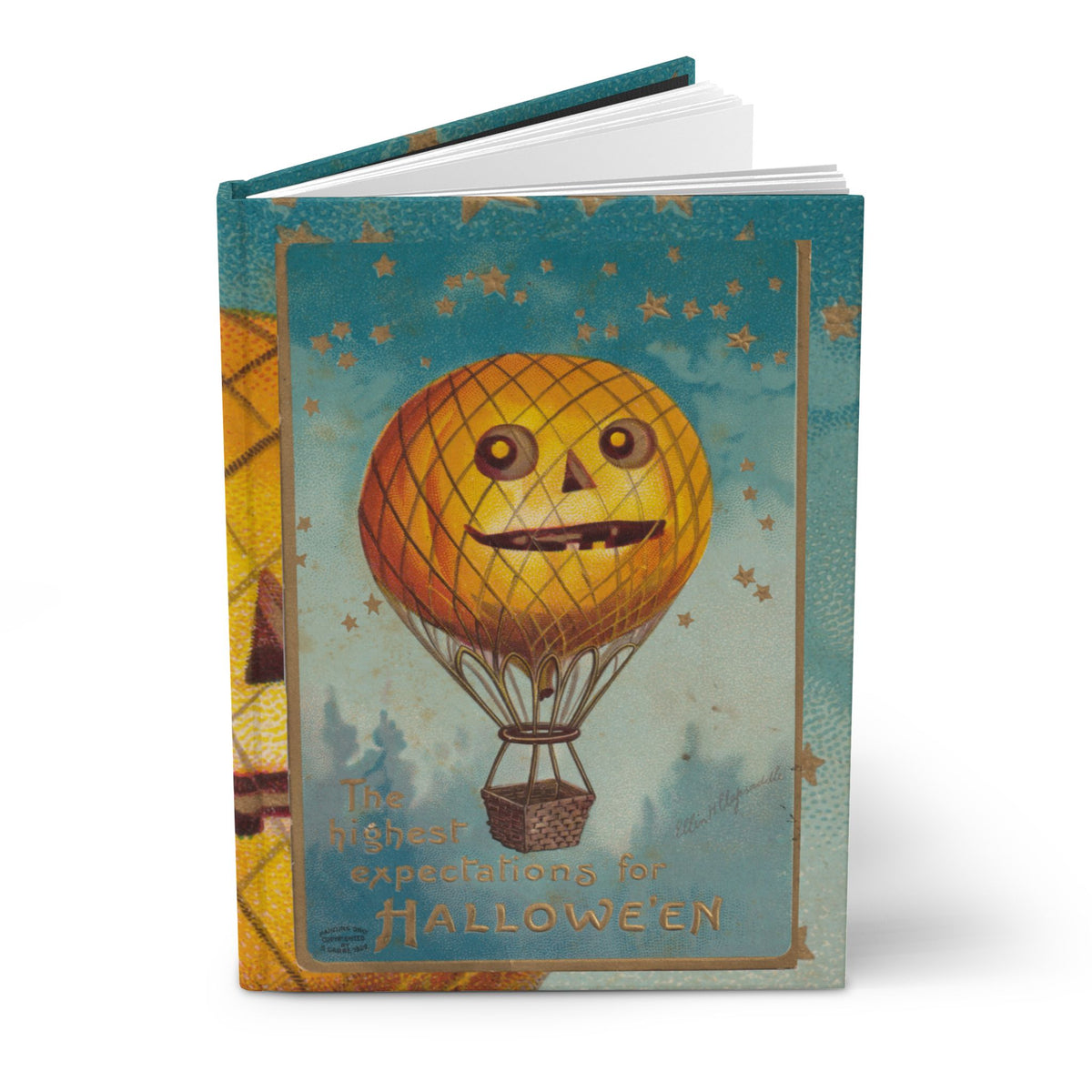 Hardcover Journal w/Authentic Vintage Halloween 1909 Postcard Image 'Highest Expectations For Hallowe'en'