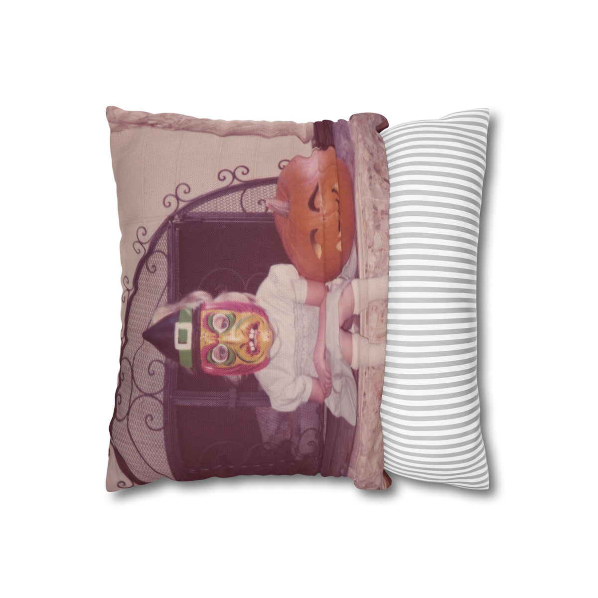 Throw Pillowcase w/Authentic Vintage Halloween 1960s Image of Child in Ben Cooper Witch Mask