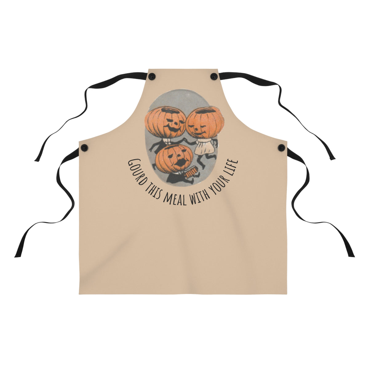 Apron w/ Authentic Vintage Halloween Early 1900s  "Gourd This Meal With Your Life" Cute Jack-o'-Lantern Family Seal Image