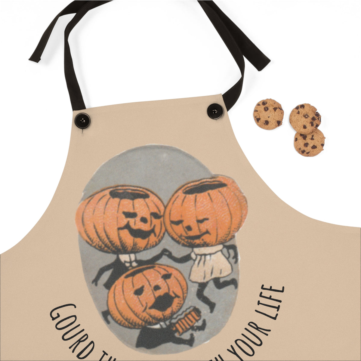 Apron w/ Authentic Vintage Halloween Early 1900s  "Gourd This Meal With Your Life" Cute Jack-o'-Lantern Family Seal Image
