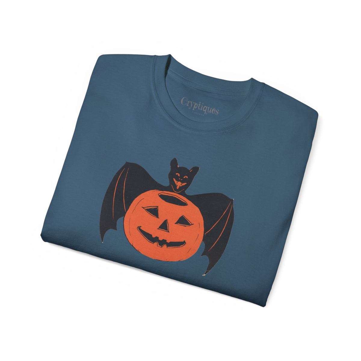 Adult T w/ Authentic Vintage Halloween 1930s Image of a Bat & Jack-O’-Lantern Die cut