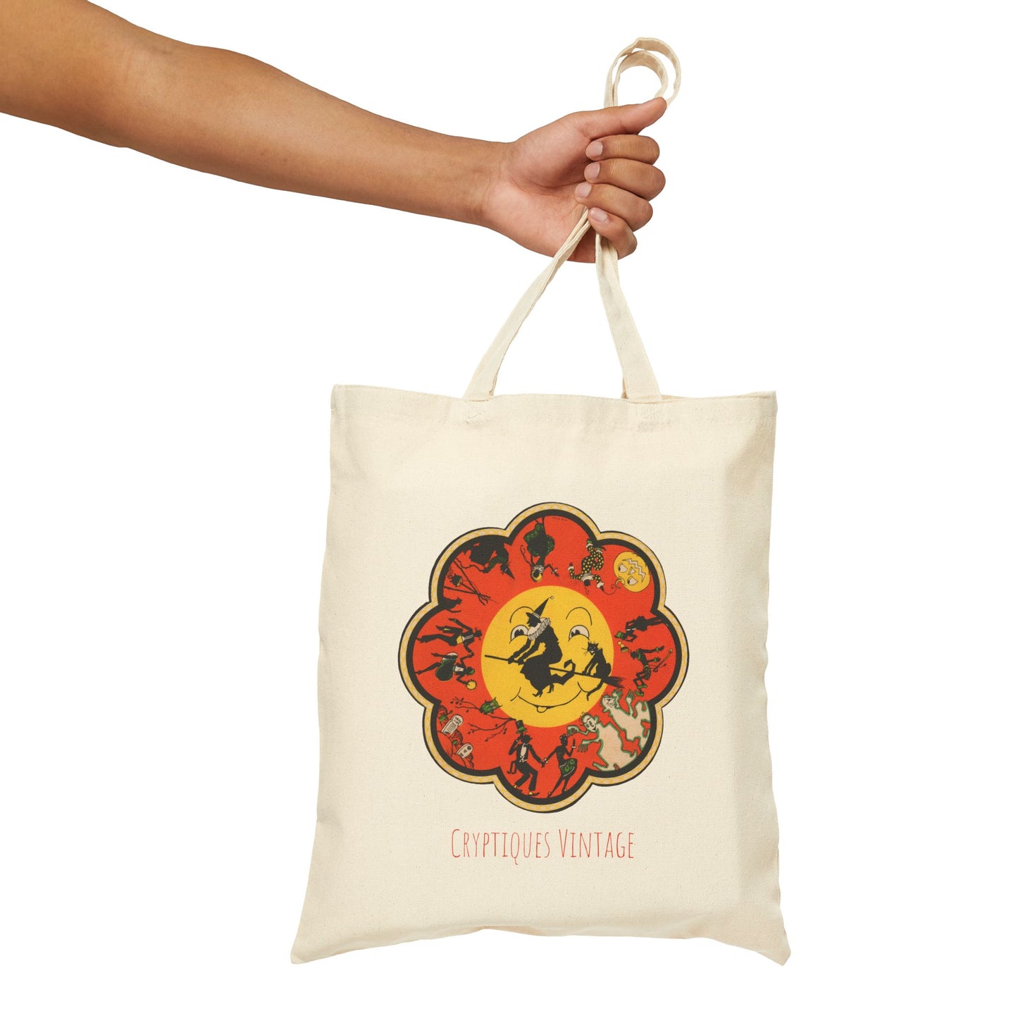 Retro Witch Moon Tote Bag — Vintage Halloween Canvas Tote