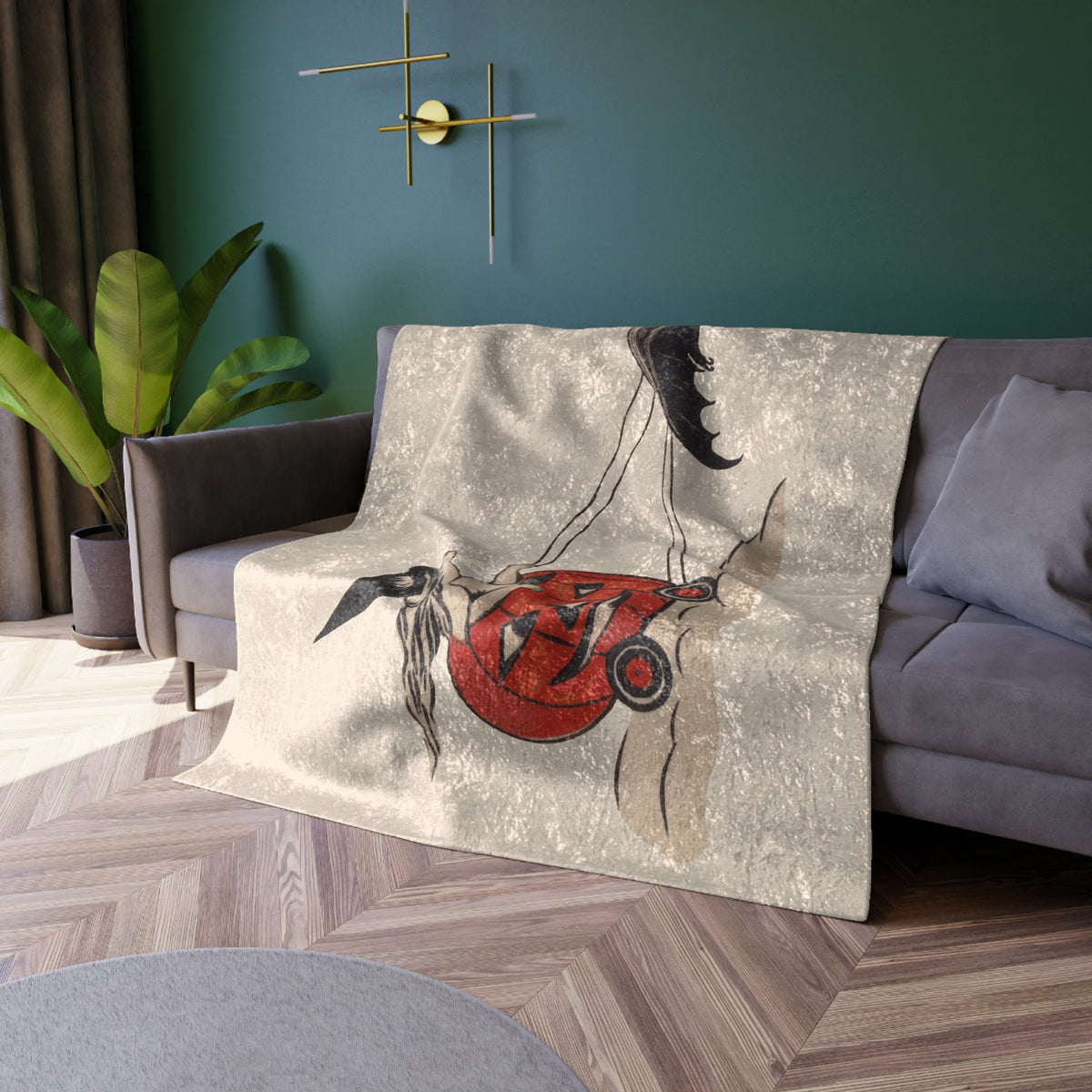 Crushed Velvet Blanket w/ Authentic Vintage Halloween 1920s Jack-O'-Lantern Witch Cart Ride Place Card Image