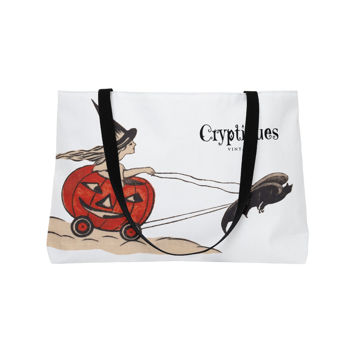 Weekender Tote w/ Authentic Vintage Halloween Extremely Rare Early 1900s Witch Riding JOL Via Bat Place Card