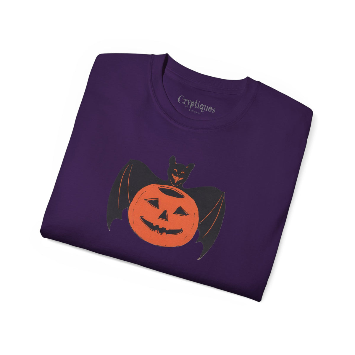 Adult T w/ Authentic Vintage Halloween 1930s Image of a Bat & Jack-O’-Lantern Die cut