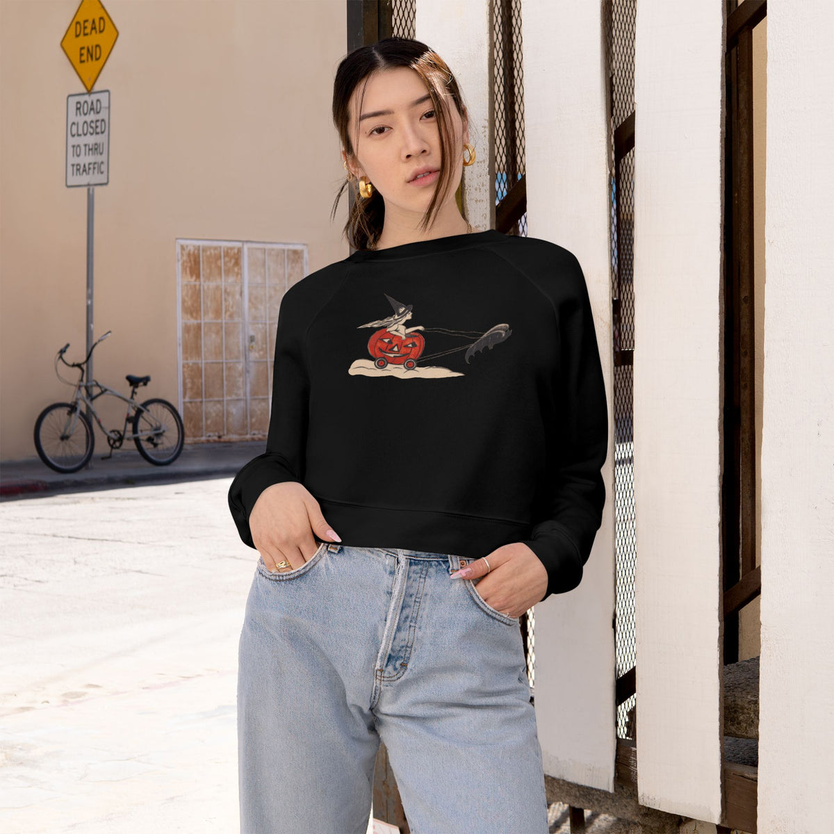 Cropped Sweatshirt w/ Authentic Extremely Rare Vintage Halloween Early 1900s Place Card Image