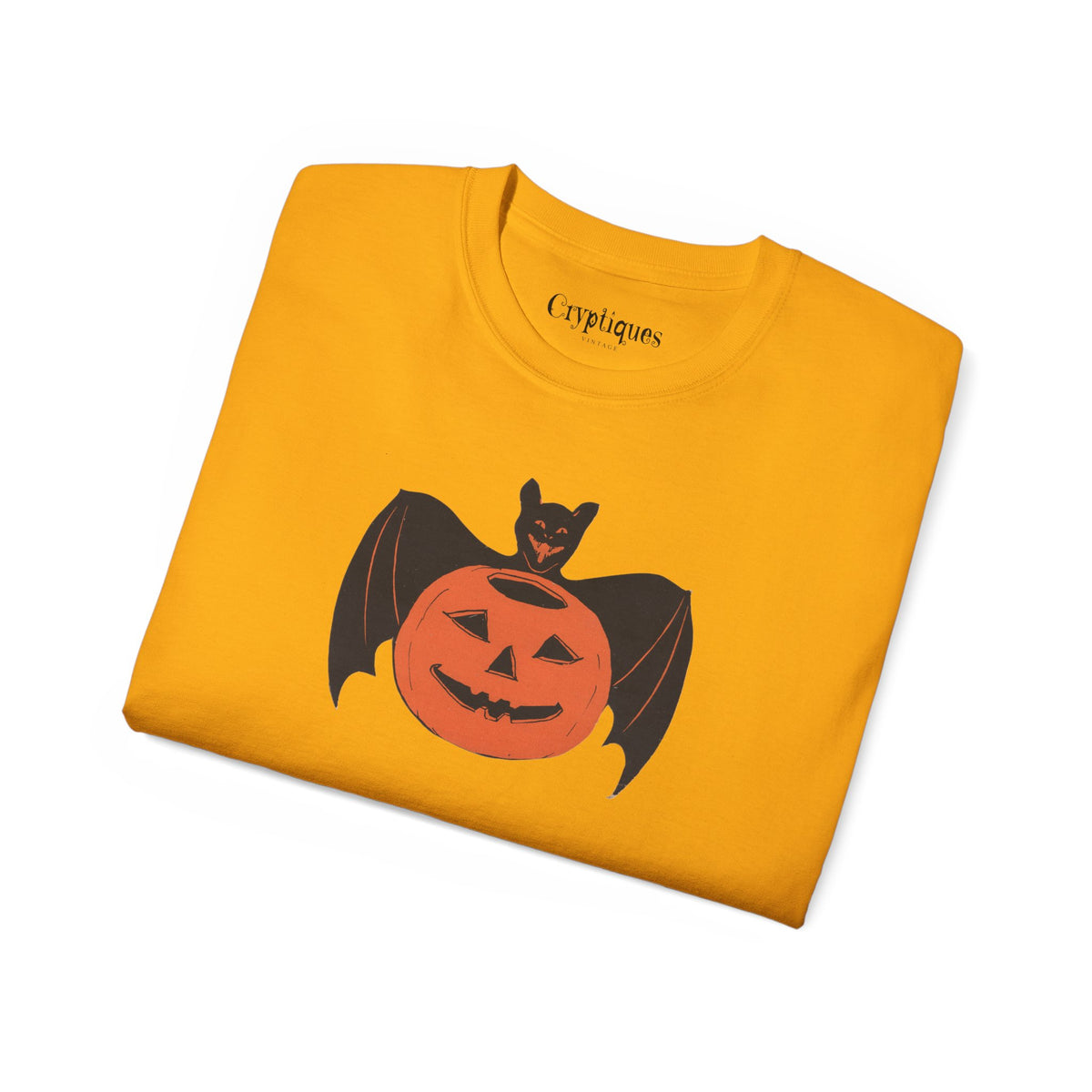 Adult T w/ Authentic Vintage Halloween 1930s Image of a Bat & Jack-O’-Lantern Die cut