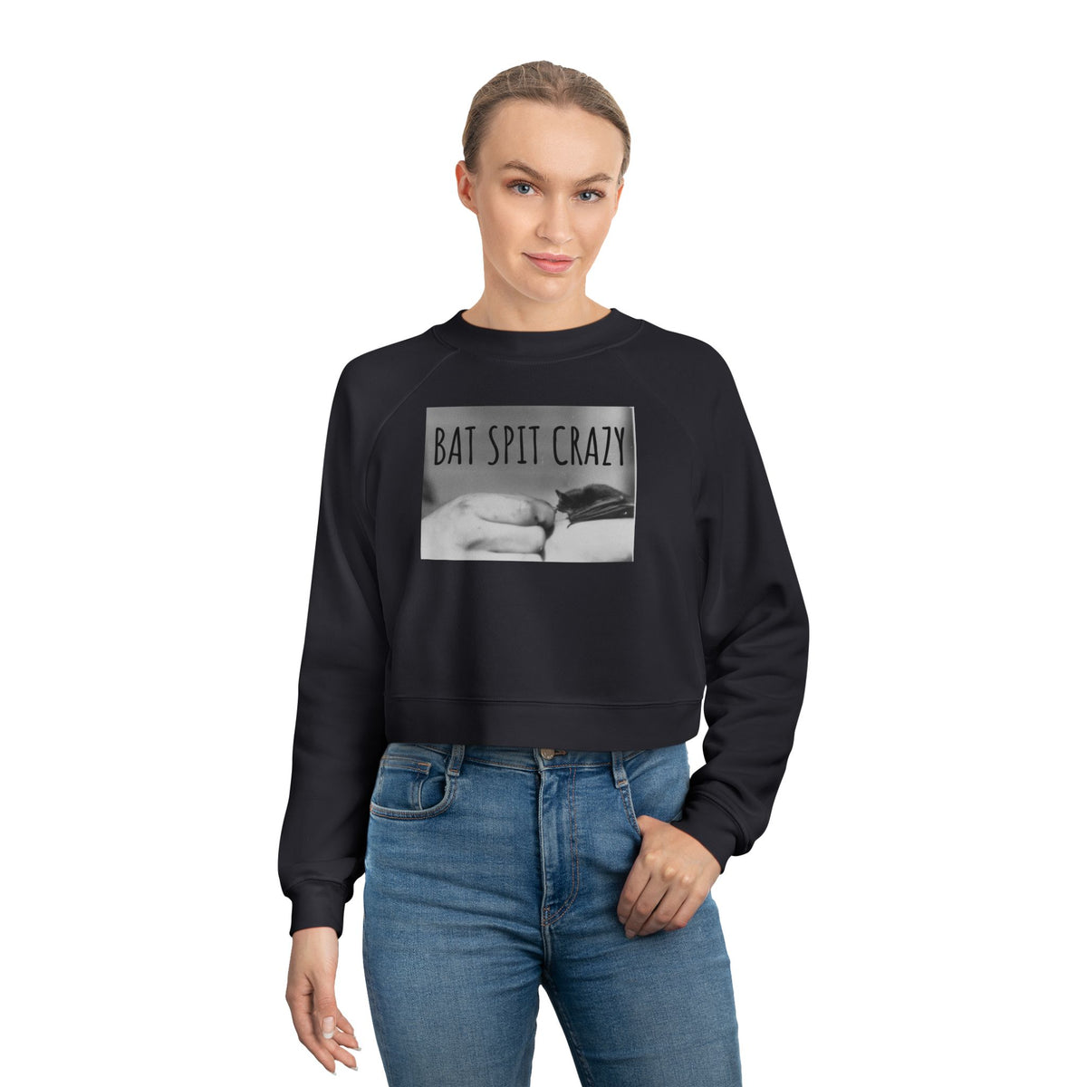 Cropped Pullover w/Authentic 1930s Hand Feeding Baby Bat Image 'Bat Spit Crazy'