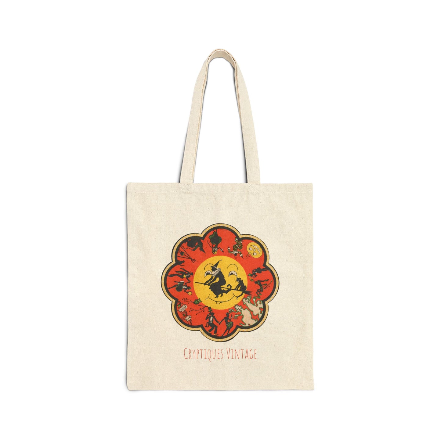 Retro Witch Moon Tote Bag — Vintage Halloween Canvas Tote