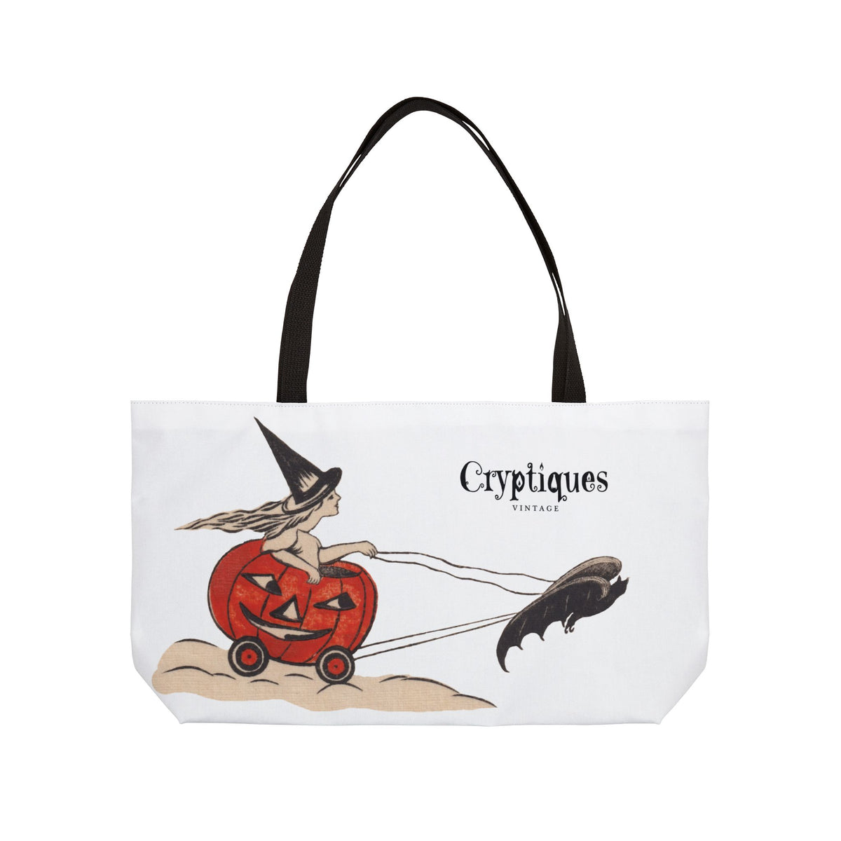 Weekender Tote w/ Authentic Vintage Halloween Extremely Rare Early 1900s Witch Riding JOL Via Bat Place Card
