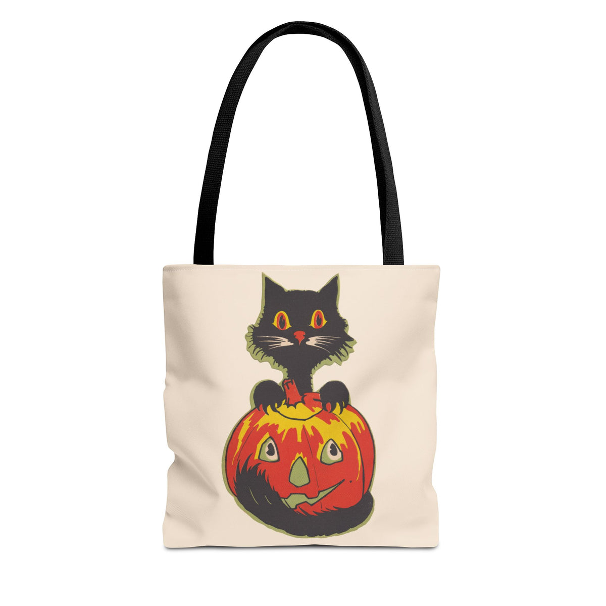 Tote Bag w/ Authentic Vintage Halloween 1920s Black Cat with Jack-o'-Lantern Table Center Piece Image